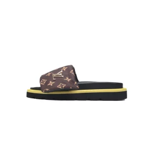 Louis Vuitton Pool Pillow Comfort Mules Brown Metal Label 1ABGIT
